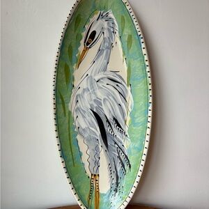Artistic Oval Platter with Heron Motif